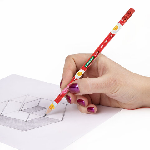 Карандаш чернографитный с принтом BRAUBERG KIDS "FOOD", 1 шт., HB, с ластиком, корпус ассорти, 182018