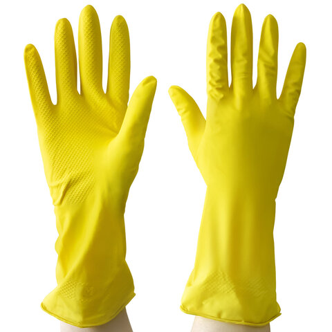 Перчатки МНОГОРАЗОВЫЕ латексные AVIORA, хлопчатобумажное напыление, размер 7-8, M (средний), желтые, вес 35 г, 402-567