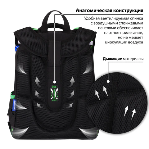 Ранец BRAUBERG PREMIUM, 2 отделения, с брелоком, "Digital spider", LED-ЛАМПОЧКИ, 38х29х16 см, 273101