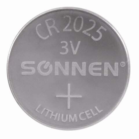 Батарейка литиевая SONNEN Lithium CR2025 "таблетка, дисковая, кнопочная" 1 шт., блистер, 451973