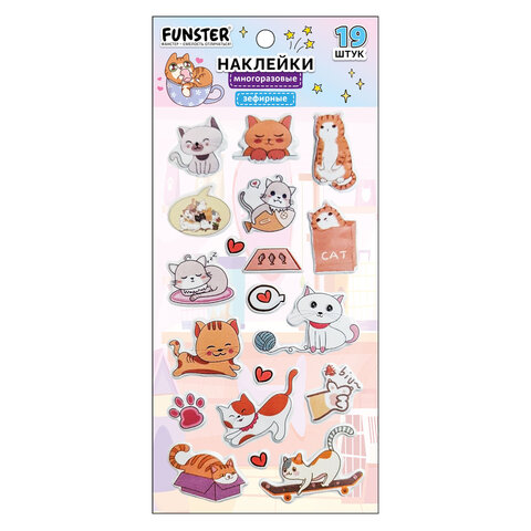 Наклейки зефирные "Котики", 18х9,5 см, ассорти 6 видов, FUNSTER (ФАНСТЕР), 666092