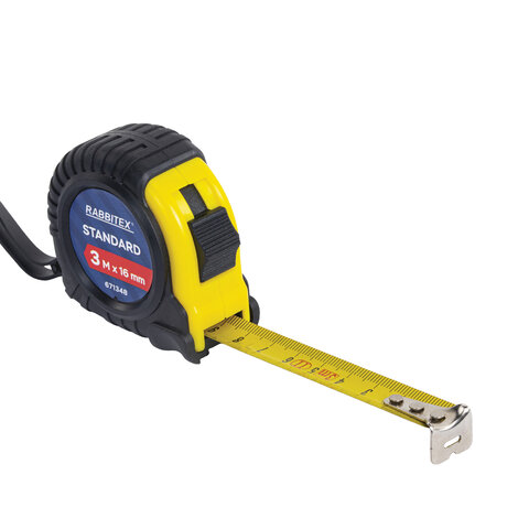 Рулетка измерительная 3 м х 16 мм, обрезиненный корпус, с фиксатором, RABBITEX (РАББИТЕКС) Standard, 671348