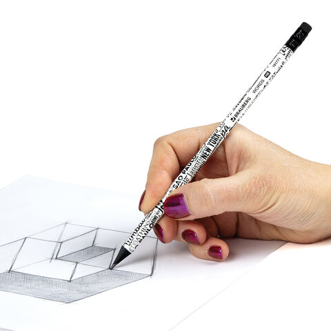 Карандаш чернографитный BRAUBERG "WORDS", 1 шт., HB, с ластиком, корпус ассорти, 181771