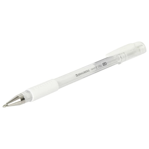 Ручка гелевая с грипом BRAUBERG "White", БЕЛАЯ, пишущий узел 1 мм, линия письма 0,5 мм, 143416