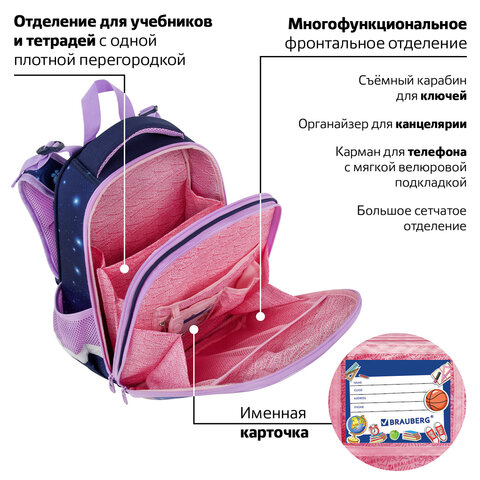 Ранец BRAUBERG PREMIUM, 2 отделения, с брелоком, "Night catcher", СВЕТЯЩИЙСЯ, 38х29х16 см, 273099