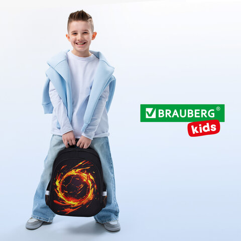 Ранец BRAUBERG KIDS STANDARD, 2 отделения, Fire split, 3D-панель, 36х28х14 см, 273147