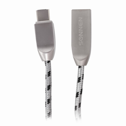 Кабель USB 2.0 – Type-C, 1 м, SONNEN Premium, медь, передача данных и быстрая зарядка, 513127