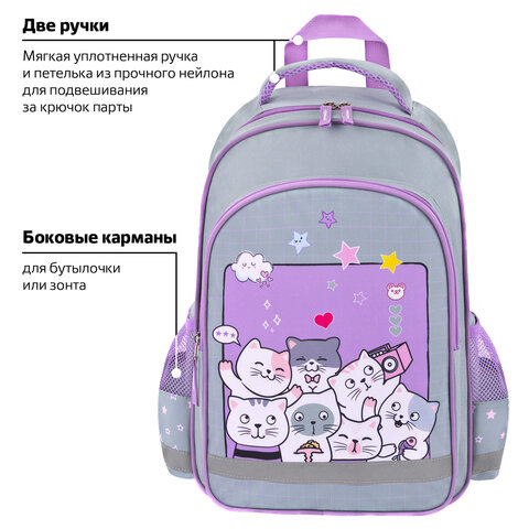 Рюкзак ПИФАГОР SCHOOL, 1 отделение, 3 кармана, "Cats selfie", 38x28х14 см, 273165