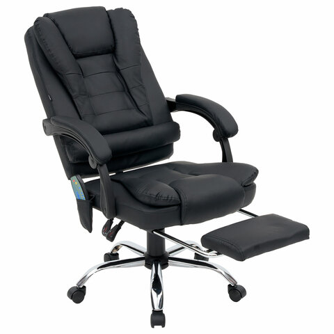 Кресло офисное CROMEX (КРОМЕКС) "Lounge MS-007", подножка, 6 массажных модулей, экокожа, черное, 532960