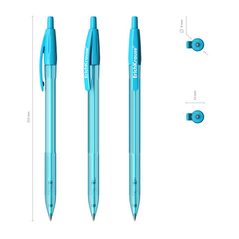 Ручка шариковая автоматическая ERICH KRAUSE "R-301 Spring", СИНЯЯ, корпус ассорти, 1,0 мм, линия письма 0,5 мм, 53344