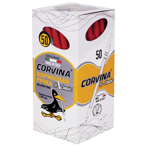 Ручка шариковая CORVINA (Италия) "51 Classic", КРАСНАЯ, корпус прозрачный, узел 1 мм, линия письма 0,7 мм, 40163/03