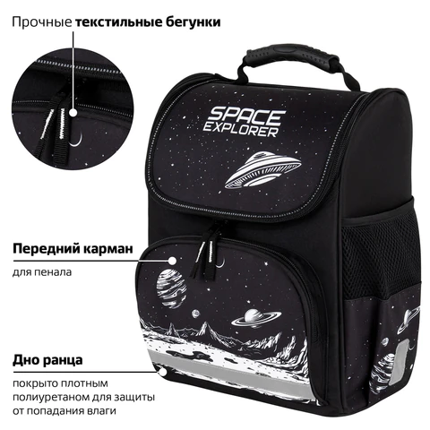 Ранец ПИФАГОР BASIC, 1 отделение, 3 кармана, эргономичная спинка, "Space invader", 35х28х18 см, 273140