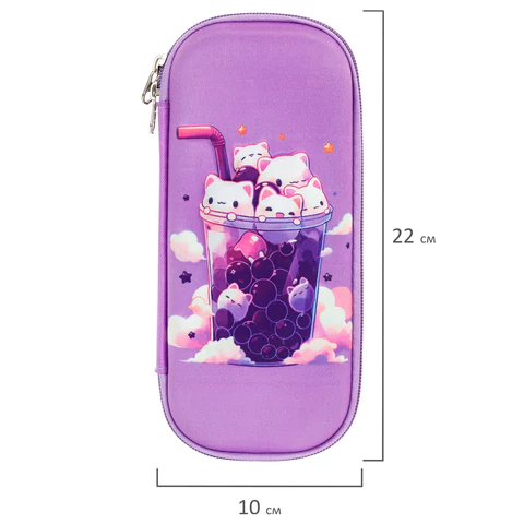 Пенал ЮНЛАНДИЯ, 1 отделение, карман, полиэстер/EVA, 22х10х5 см, "Bubble tea", 273190