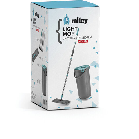 Швабра с отжимом и ведром 8л/7л двухкамерное, насадка из микрофибры карманы с 2-х сторон, серый, Light Mop, MILEY, 901-618