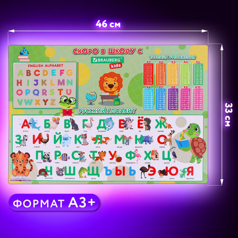 Настольное покрытие BRAUBERG KIDS, А3+, пластик, 46x33 см, "Back to school", 272367