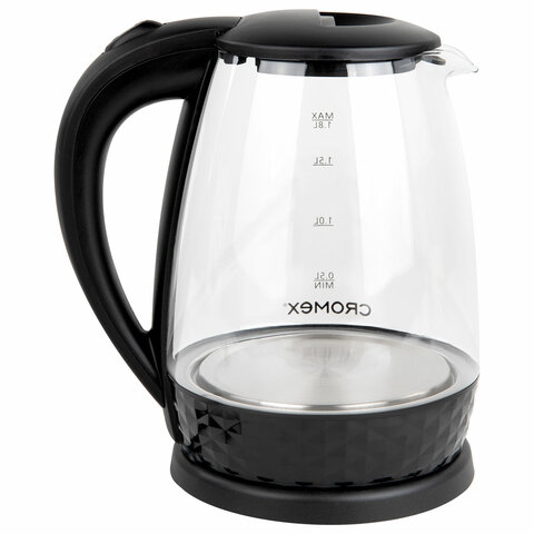 Чайник электрический CROMEX (КРОМЕКС) KT-308, 1,8 л, 1500 Вт, стекло, черный, 455150