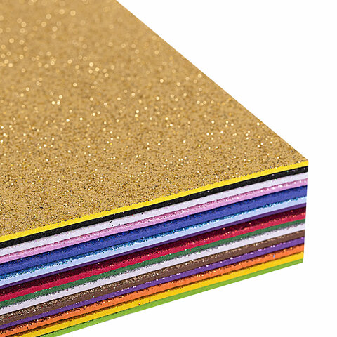 Пористая резина/фоамиран А4, 2 мм, НАБОР, 15 листов, 15 цветов, яркие цвета, блестки, ОСТРОВ СОКРОВИЩ, 665102