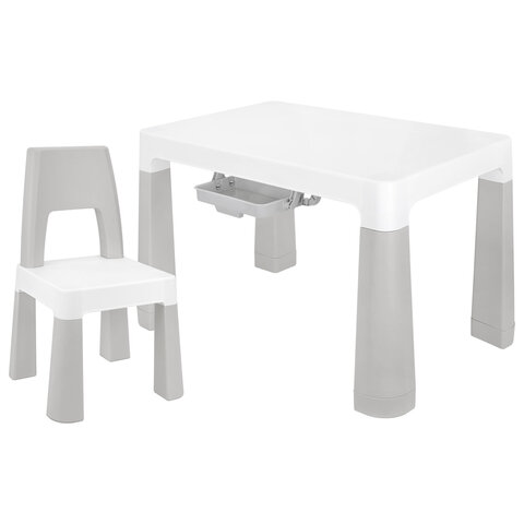 Стол детский + стул BRABIX KIDS CS-003, 2-7 лет, пластик белый + серый, 533292