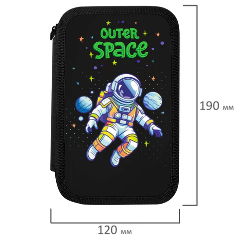 Пенал ПИФАГОР, 3 отделения, ламинированный картон, 19х11 см, "Outer space", 273488