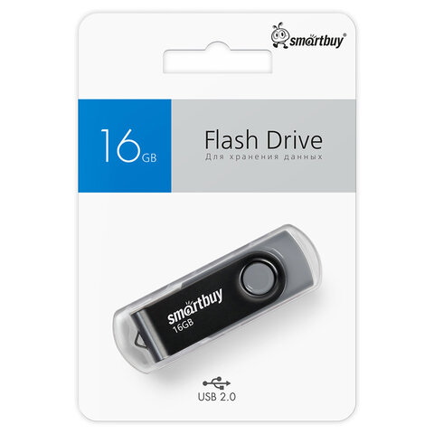 Флеш-диск 16 GB SMARTBUY Twist USB 2.0, черный, SB016GB2TWK