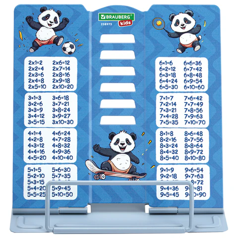 Подставка для книг и учебников BRAUBERG KIDS mini "Panda" с таблицей умножения, регулируемый угол наклона, металлическая, 238975