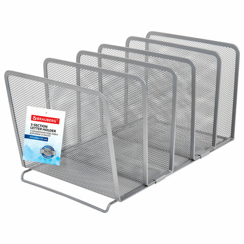 Подставка для сортировки писем и бумаг 5-ти секционная BRAUBERG "Germanium", 195х365х205 мм, серебро, 237969