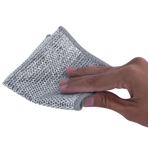 Тряпки-салфетки металлизированный эффект скрабер, 20х20 см, КОМПЛЕКТ 3 штуки, ДВУХСЛОЙНЫЕ, посуда, уборка, LAIMA 700063