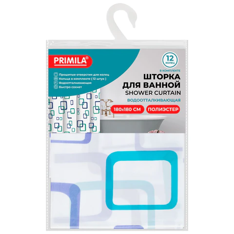 Шторка для ванной ПОЛИЭСТЕР, 180х180 см, кольца в комплекте, ФИГУРЫ, PRIMILA (ПРИМИЛА), 700081