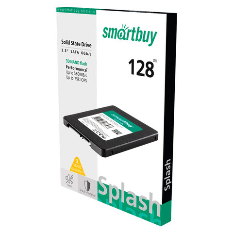 Твердотельный накопитель SSD SMARTBUY Splash 128GB, 2,5", SATA III, черный, SBSSD-128GT-MX902-25S3