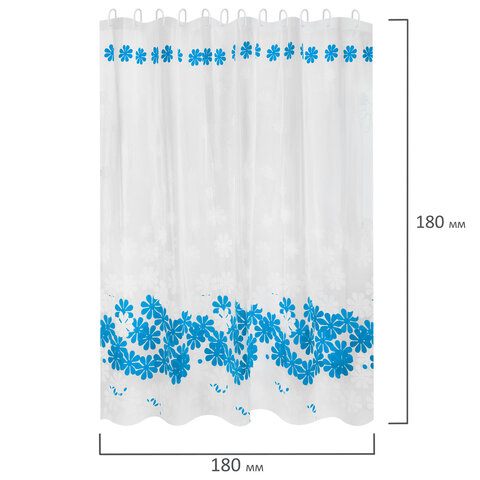 Шторка для ванной PEVA, 180х180 см, кольца в комплекте, 3 дизайна ассорти, ЦВЕТЫ, WBZ (ВБЗ), 700071