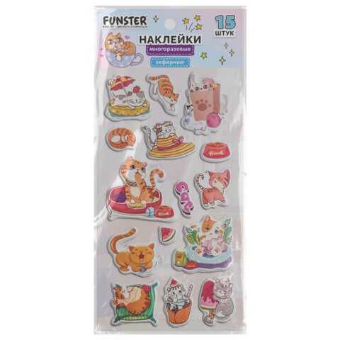 Наклейки зефирные "Котики", 18х9,5 см, ассорти 6 видов, FUNSTER (ФАНСТЕР), 666092