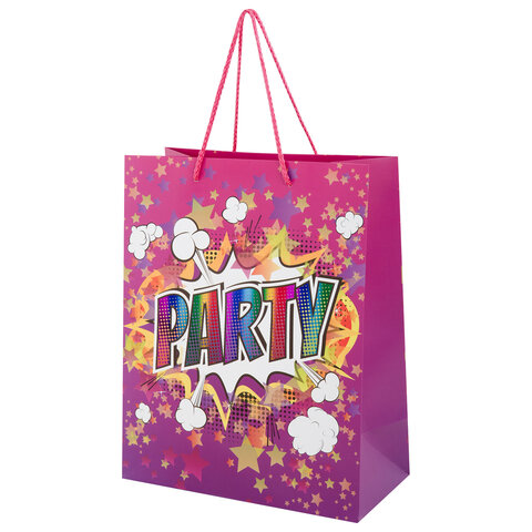 Пакет подарочный (1 штука) 26х13х32 см (L), "Party Collection", ассорти, глиттер, фольга, ЗОЛОТАЯ СКАЗКА, 700817