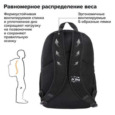 Рюкзак BRAUBERG FASHION CITY универсальный, 2 отделения, "Skull", черный, 46х31х15 см, 272572