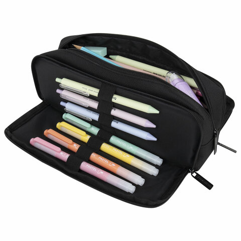 Пенал-органайзер BRAUBERG, 2 откидные планки, полиэстер, 23x9х7 см, "Total black", 272317