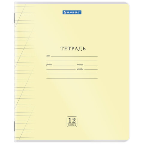 Тетрадь обложка пластик (прозрачный) 12 л., косая линия, BRAUBERG "Smart Cover", АССОРТИ (в спайке), 405024