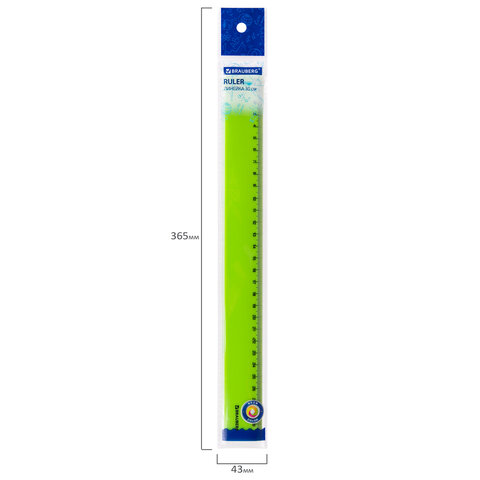 Линейка пластиковая 30 см BRAUBERG "NEON", ассорти, пакет, 210751