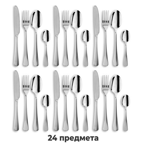 Набор столовых приборов PREMIUM 24 шт., 6 персон, серебристый, нержавеющая сталь, DASWERK (ДАСВЕРК), 609073