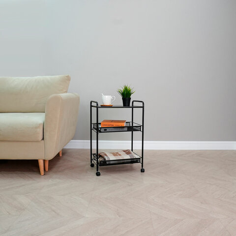 Этажерка офисно-бытовая "Ладья-33КС", 650х450х300 мм, 2 яруса + столик, металл, черная, Э 356 Ч