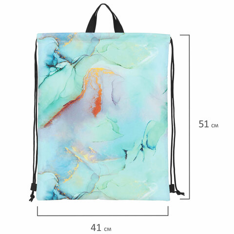 Мешок для обуви BRAUBERG большой удобный с ручкой, 51х41 см, "Mint marble", 271594