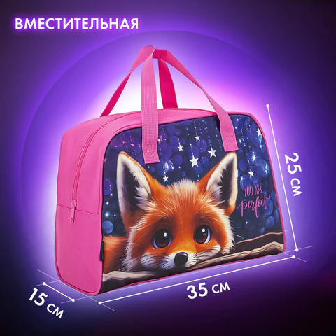 Сумка для занятий BRAUBERG с ручками, 35x25x15 см, "Cute fox", 272379