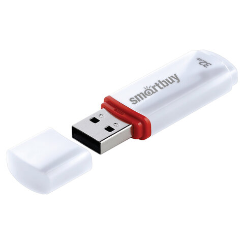 Флеш-диск 32 GB, SMARTBUY Crown, USB 2.0, белый, SB32GBCRW-W