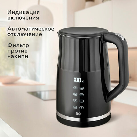 Чайник электрический с двойными стенками BQ (БИ-КЬЮ) KT1801SW, 1,7 л, 2200 Вт, ТЕРМОРЕГУЛЯТОР, черный, 86198284
