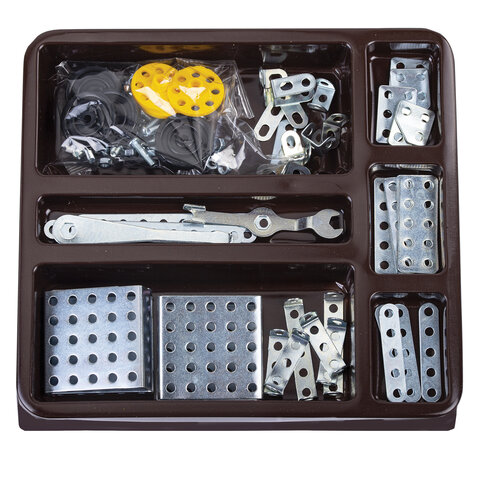 Конструктор металлический ЮНЛАНДИЯ "Для уроков труда №4", развивающий, 130 элементов, 104682