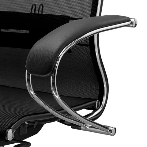 Кресло офисное МЕТТА "К-9" хром, прочная сетка, сиденье и спинка регулируемые, черное