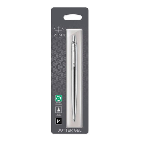 Ручка гелевая PARKER "Jotter Stainless Steel CT", корпус серебристый, детали из нержавеющей стали, черная, 2020671
