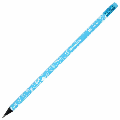 Карандаш чернографитный BRAUBERG "EXAM", 1 шт., HB, с ластиком, корпус ассорти, 181753