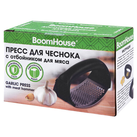 Пресс для чеснока с отбойником для мяса, нержавеющая сталь, черный, BOOMHOUSE (БУМХАУС), 702094