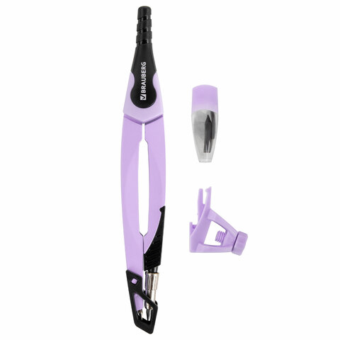 Готовальня BRAUBERG ULTRA, 4 предмета: циркуль 135 мм, запасной грифель, насадка, лавандовый цвет, 210823