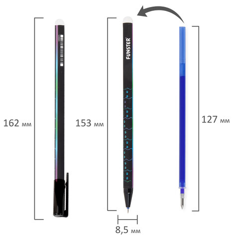 Ручка стираемая гелевая с принтом FUNSTER (ФАНСТЕР) "BLACK CAT", СИНЯЯ, корпус ассорти, игольчатый наконечник 0,5 мм, линия 0,35 мм, 144415