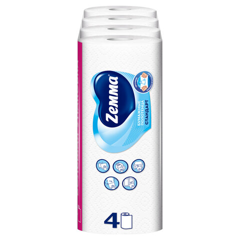 Полотенце бумажное ZEMMA/ZEWA 2-слойное, спайка 4 шт. х 14 м, белое, 1440991